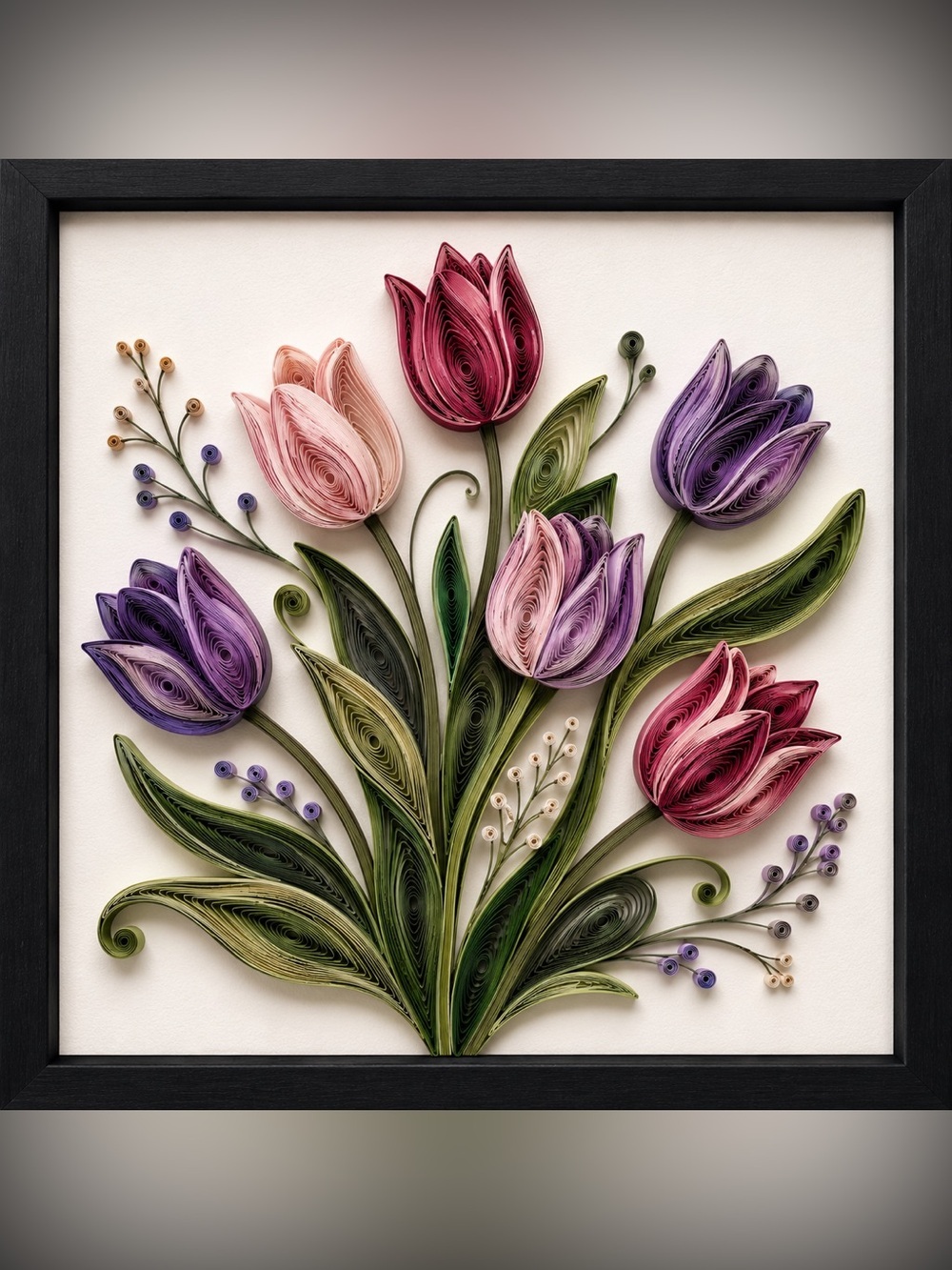8x8 Paper Quilling Tulip Wall Art in Pink, Purple & Green